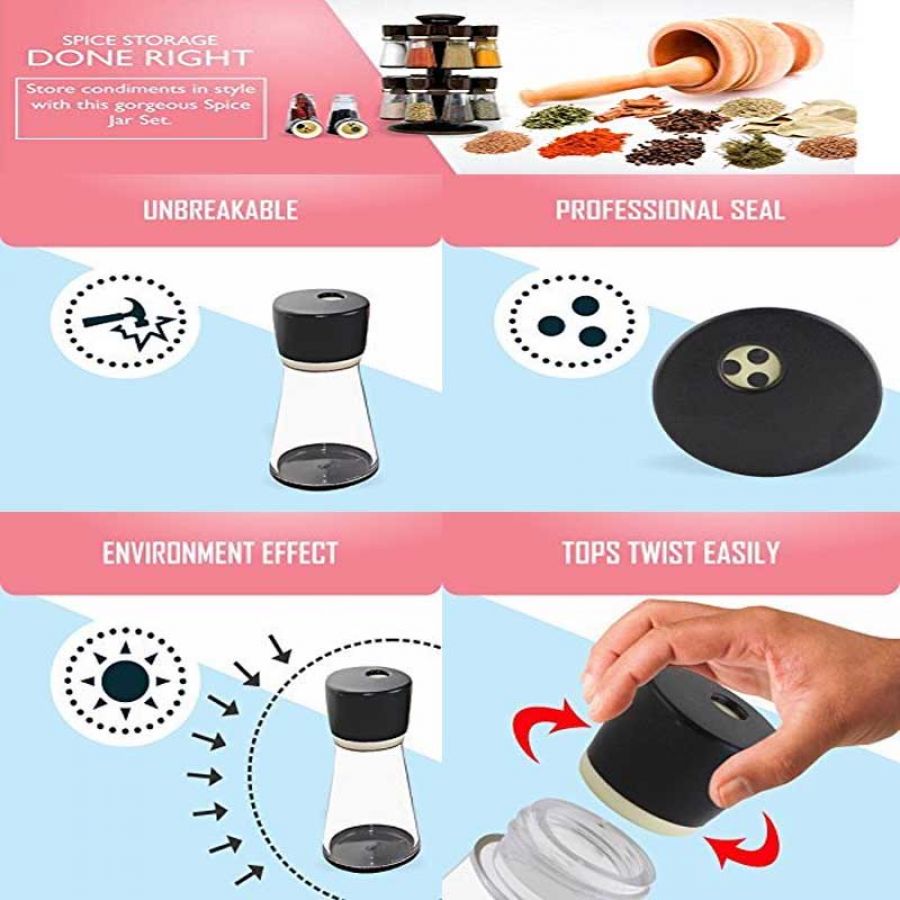 16 Pcs Multipurpose Revolving Plastic Spice Masala Rack